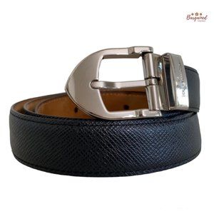 Authentic Louis Vuitton Black Taiga Leather Ceinture Silver Buckle Belt 95/38